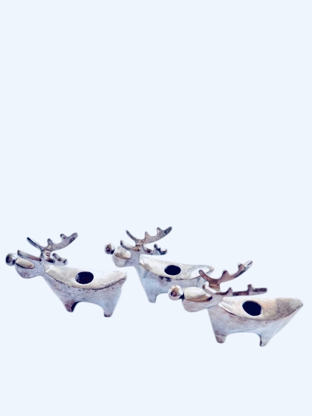 ZODAX Heavy Silver Reindeer Candle Holders set of 3 Christmas Decoration